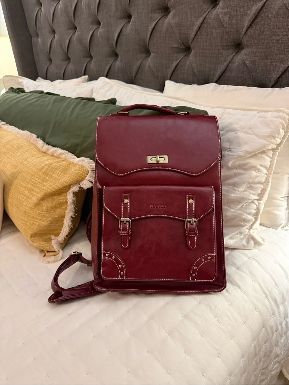 burgandy backpack faux leather Vintage Maroon For Men- For Work, School or Leisure, Not Personalized Main Material Luxury Backpack - Togo Leather
